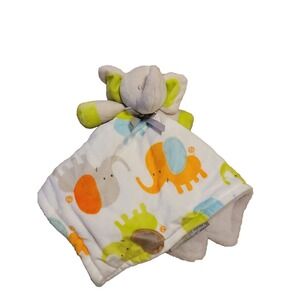 Blankets & Beyond Gray Elephant Lovey Baby Security Blanket Green Orange Blue
